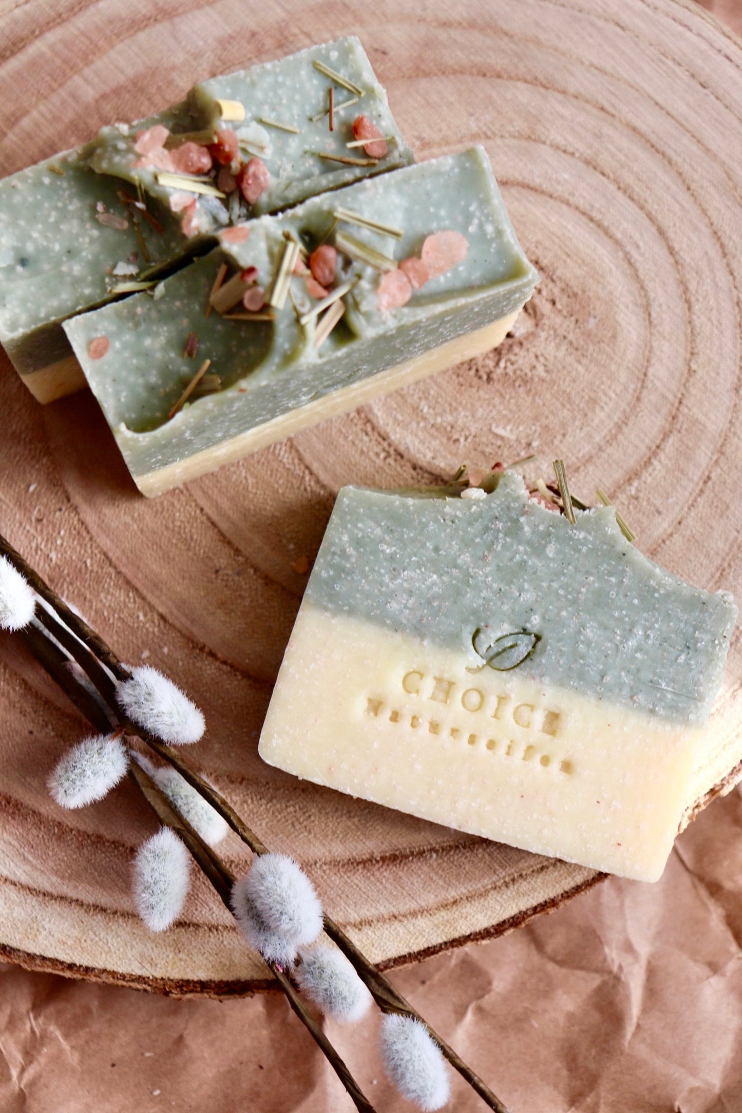 Natural Soap "Lemongrass" with Himalayan Salt and Cambrian Clay, Vegan & Palm Oil-Free, Nourishing Handmade Soap